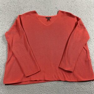 Eileen Fisher Sweater Womens XL Red Organic Cotton V Neck Pullover Knit Top Boxy